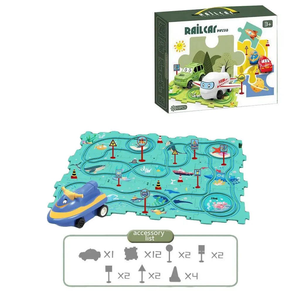 Puzzle Racer Kids Car Track Set Plastic Floor Puzzles for 3 4 5 6 Year Old Boys Montessori Toys Brain Toys 2024 NEW