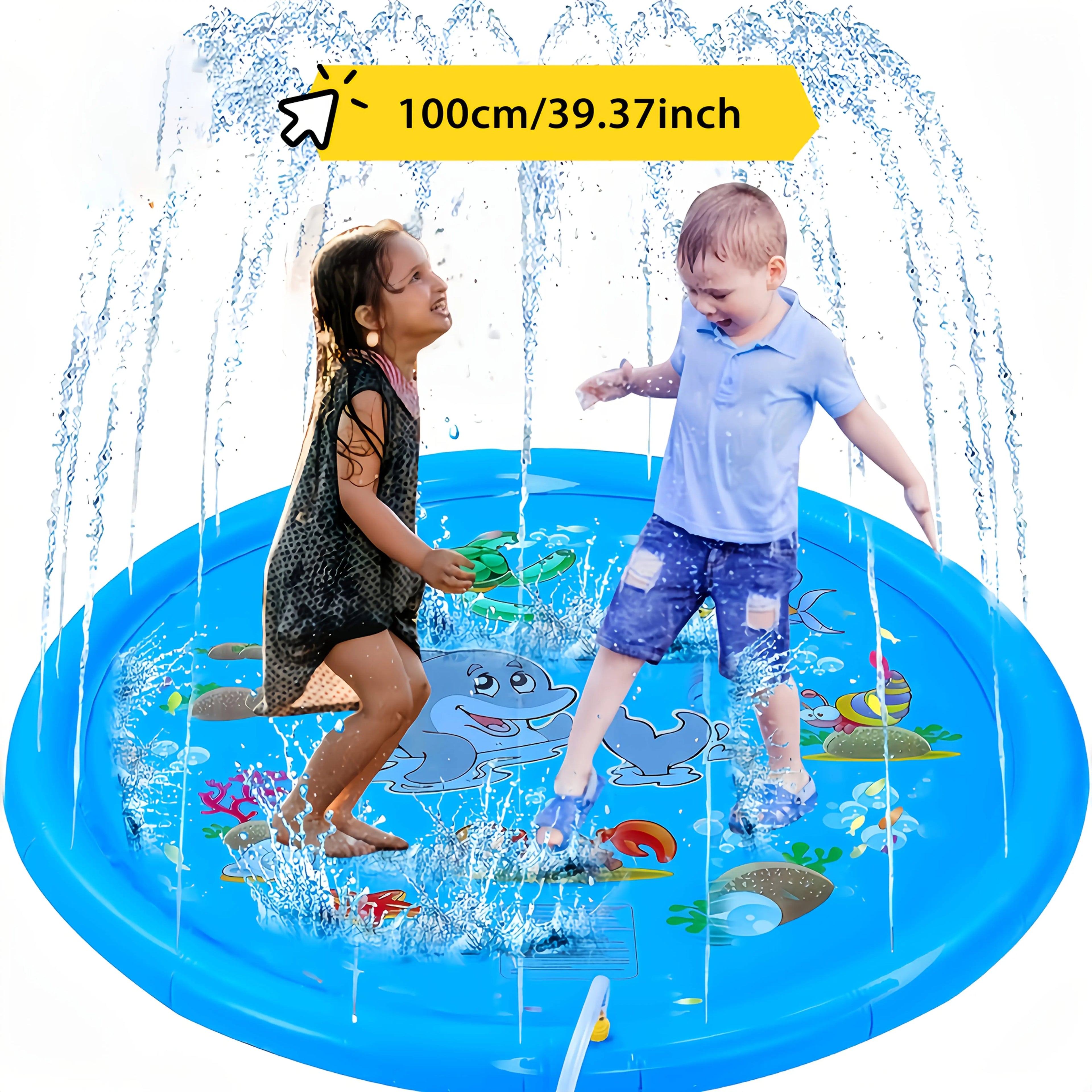 100cm Blue Dolphin Inflatable Splash Mat - Durable PVC, Splash-Proof Outdoor Play Mat with Fun Water Spray