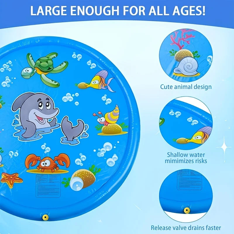 100cm Blue Dolphin Inflatable Splash Mat - Durable PVC, Splash-Proof Outdoor Play Mat with Fun Water Spray