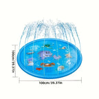 100cm Blue Dolphin Inflatable Splash Mat - Durable PVC, Splash-Proof Outdoor Play Mat with Fun Water Spray
