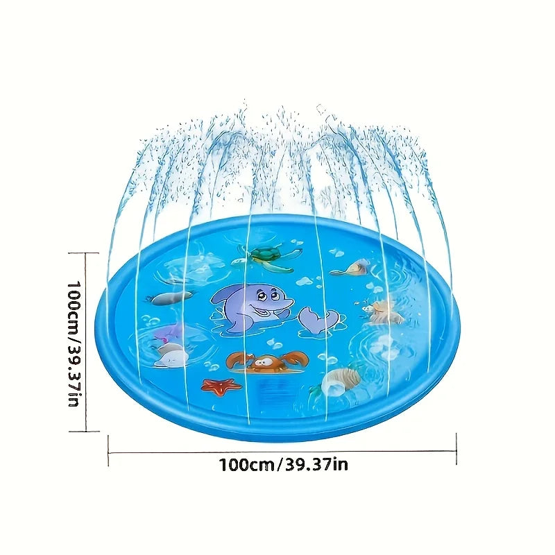 100cm Blue Dolphin Inflatable Splash Mat - Durable PVC, Splash-Proof Outdoor Play Mat with Fun Water Spray