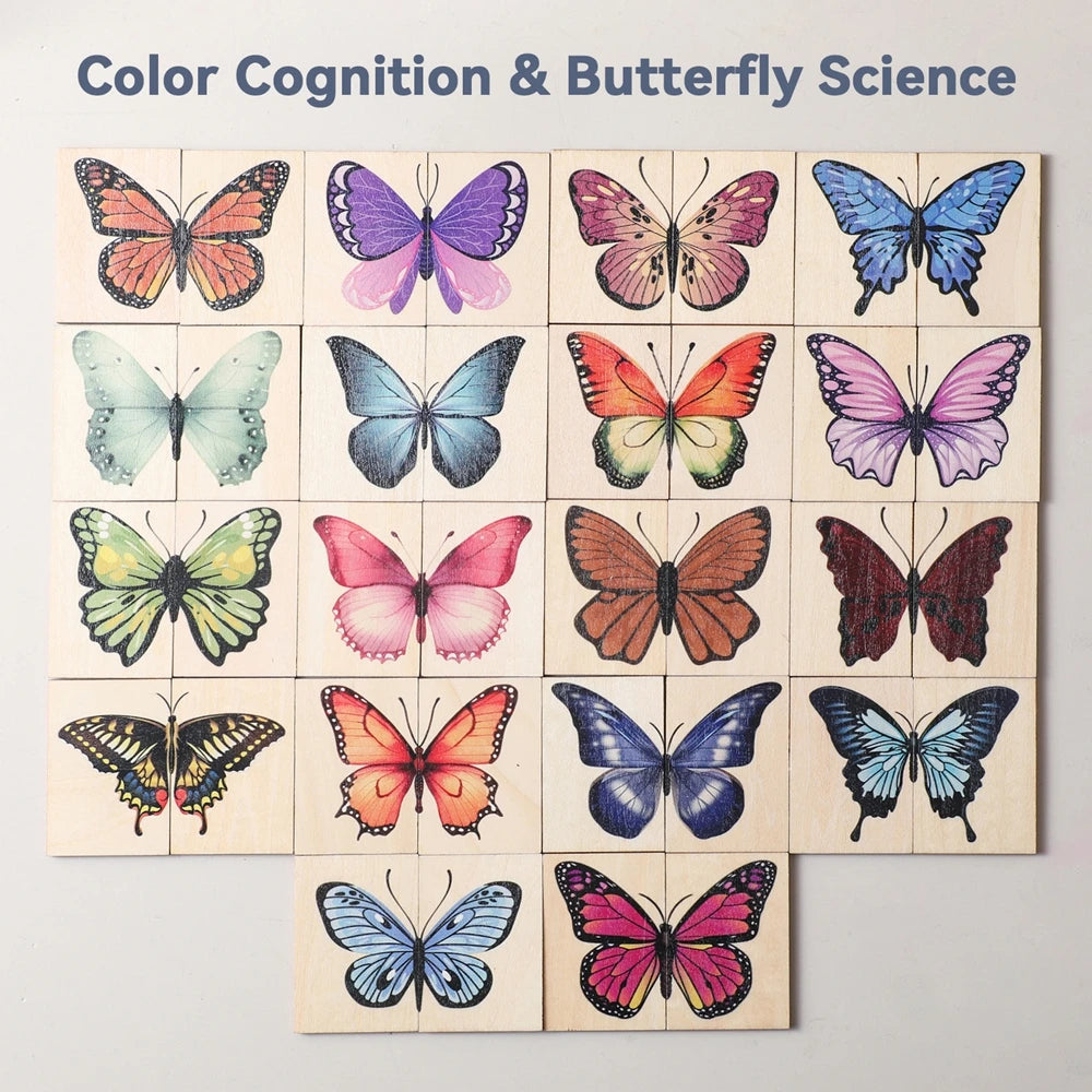 Baby Wooden Jigsaw Puzzle Toys Cartoon Butterfly Matching Game Baby Color Image Cognitive Toy Early