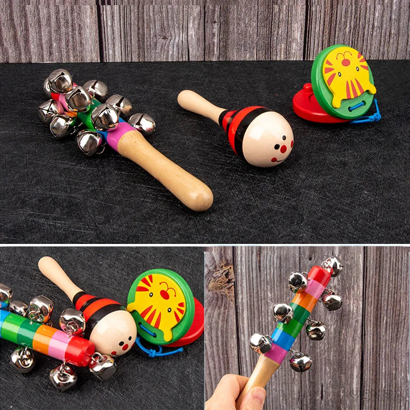 9 in 1 Wooden Montessori Toys Rattle Bell Drum Column Set Musical Instruments Sensory Early Baby