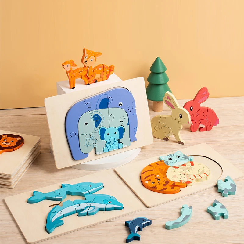 Wooden Educational Animal Jigsaw Puzzle Game Wooden animal parent-child puzzle Animal Puzzle Baby