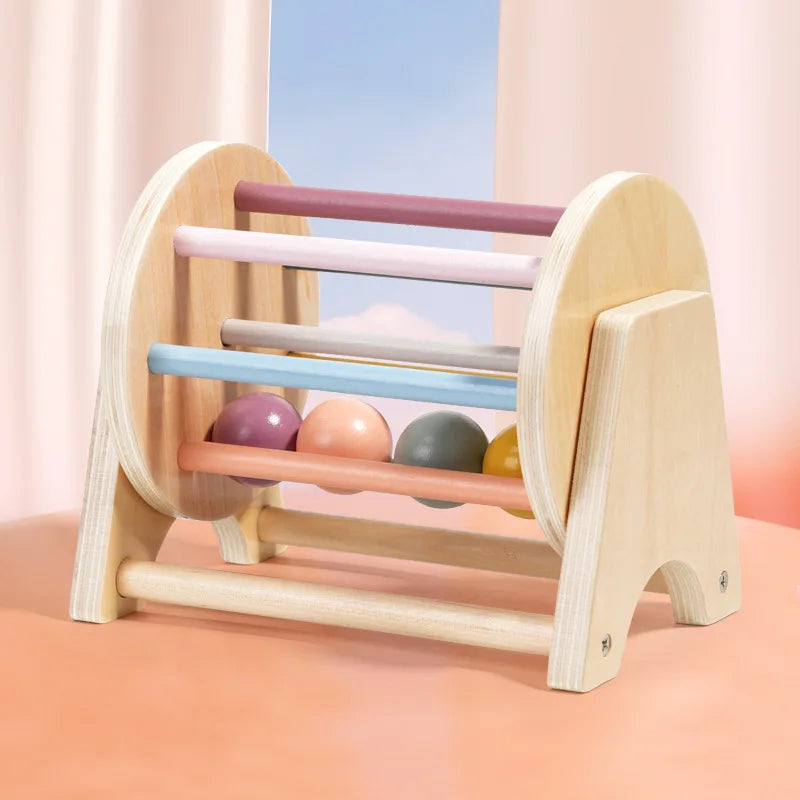 Montessori Toys for Baby Early Learning Wooden Rolling Ball Drum Listening Exercise Color Cognition Hand-eye