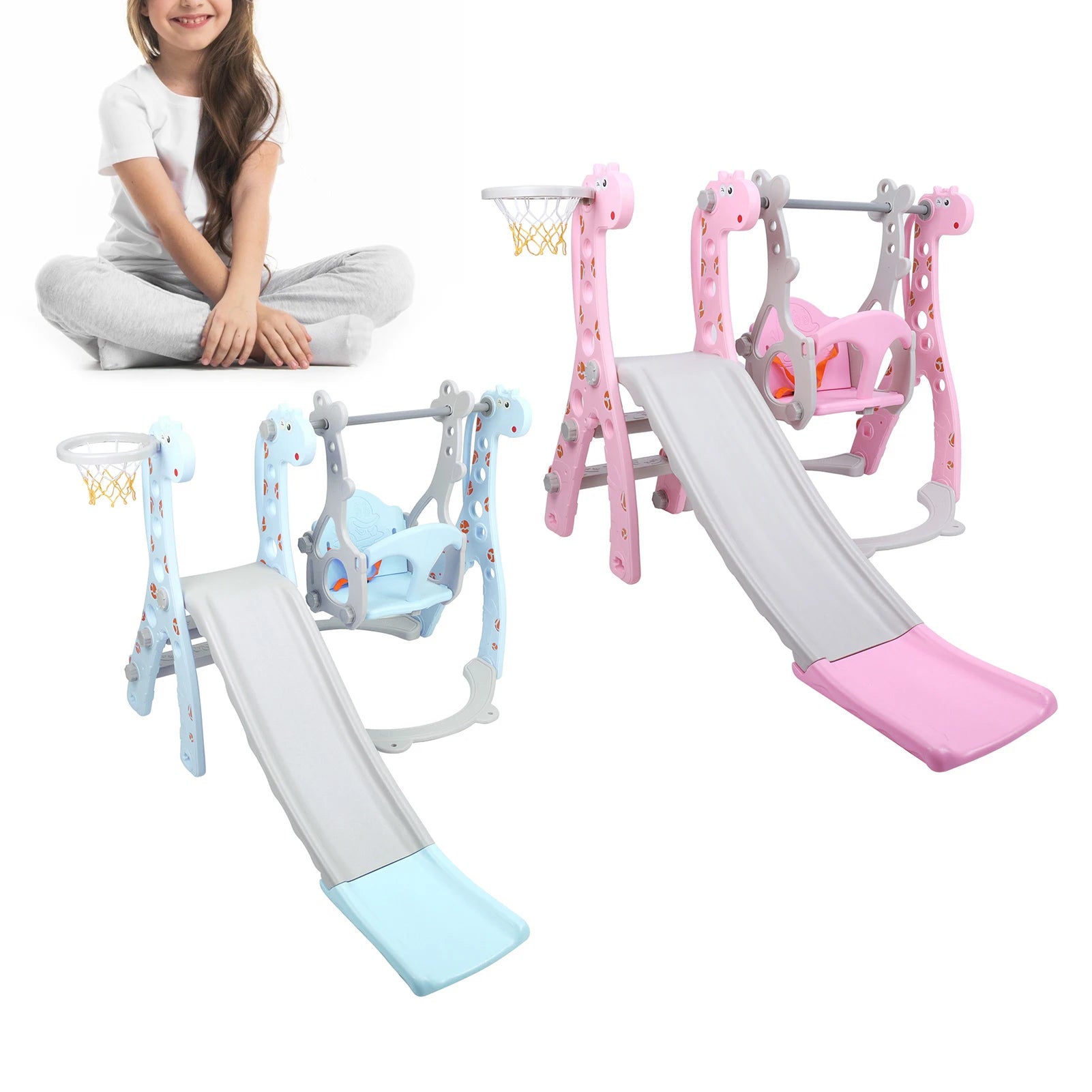 Climber Swing Set Children Play Slide Set Toddler Climber Swing Set with Basketball Hoop Outdoor Indoor