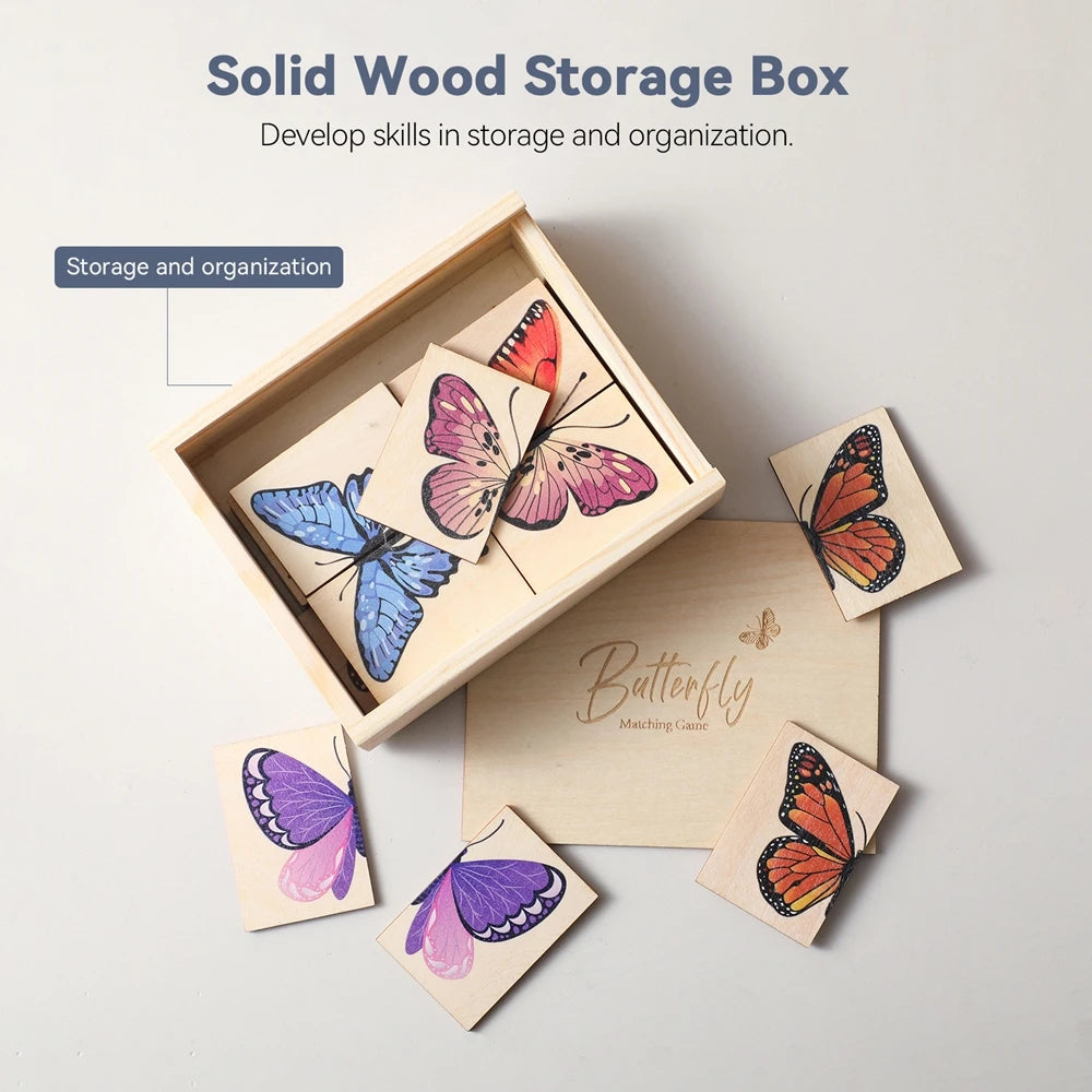 Baby Wooden Jigsaw Puzzle Toys Cartoon Butterfly Matching Game Baby Color Image Cognitive Toy Early