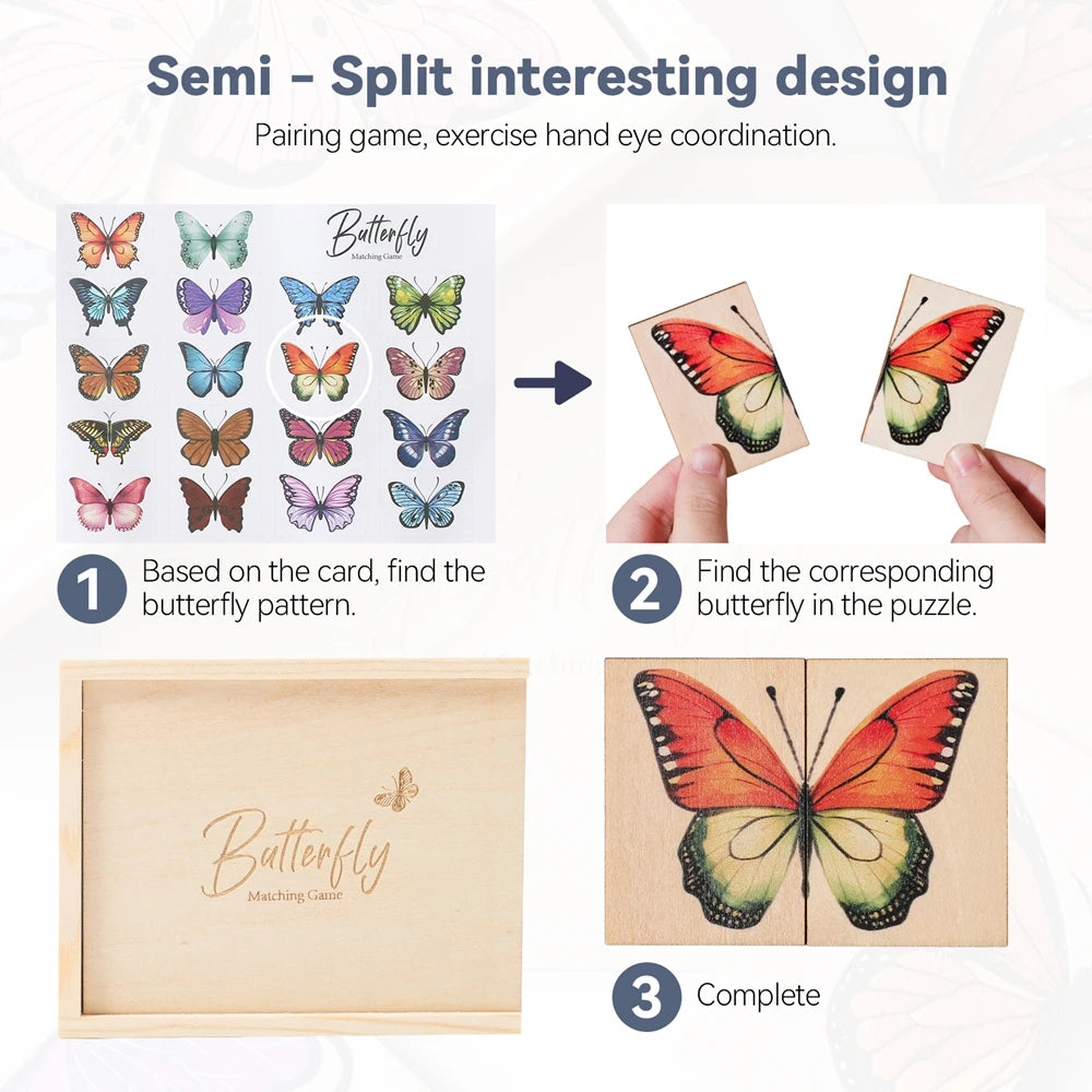 Baby Wooden Jigsaw Puzzle Toys Cartoon Butterfly Matching Game Baby Color Image Cognitive Toy Early