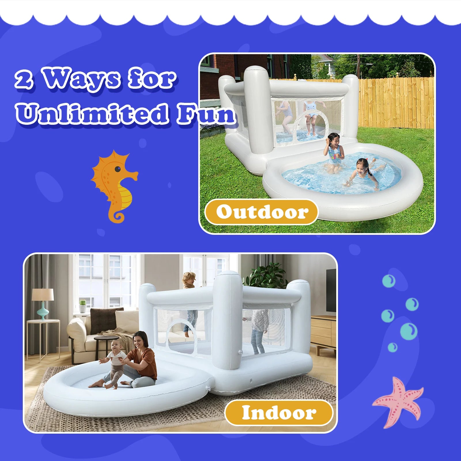White Bounce House with Pump Kids Ball Pit Bounce House for Kids 3-6 Birthday Indoor or Outdoor Playhouse