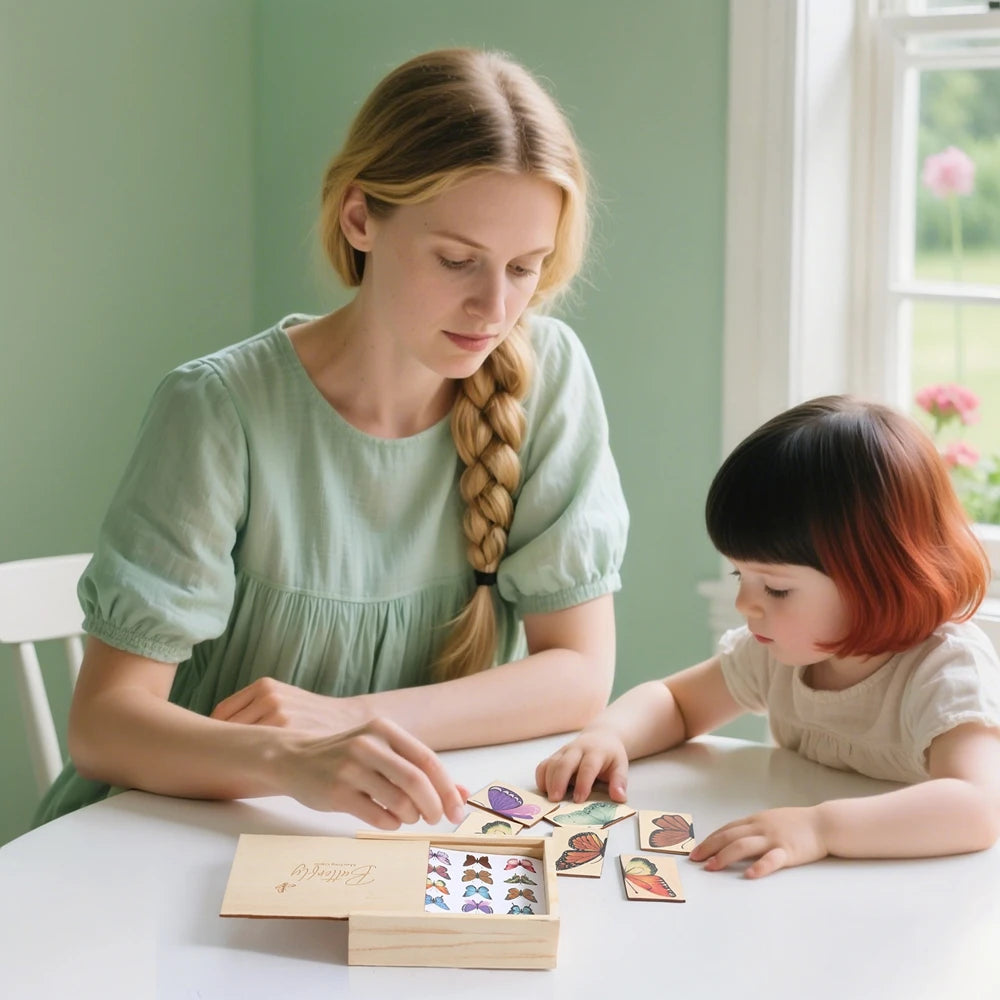 Baby Wooden Jigsaw Puzzle Toys Cartoon Butterfly Matching Game Baby Color Image Cognitive Toy Early