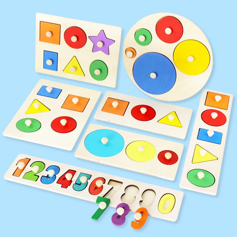 Children Wooden Puzzle Montessori Toys for Baby 1 2 3 Years Old Kids Alphabet Number Shape Matching Early