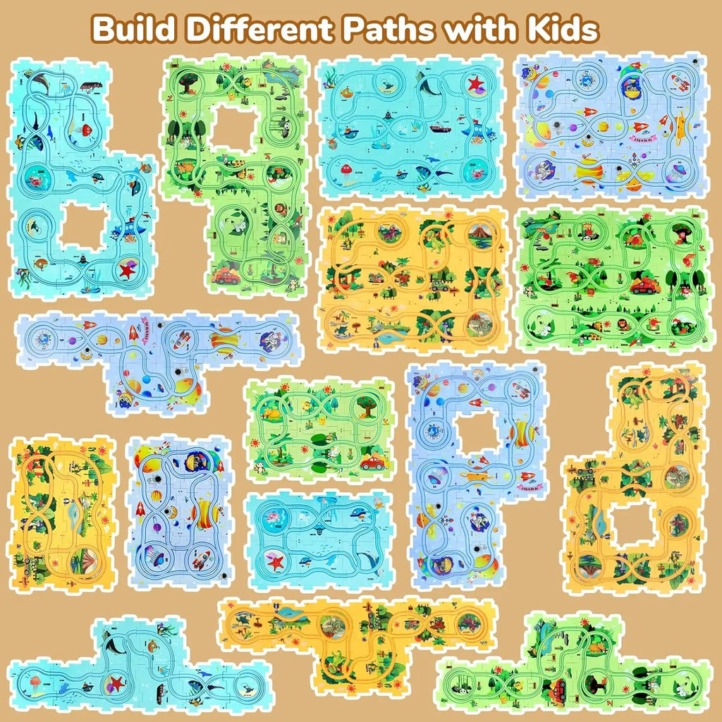 Puzzle Racer Kids Car Track Set Plastic Floor Puzzles for 3 4 5 6 Year Old Boys Montessori Toys Brain Toys 2024 NEW