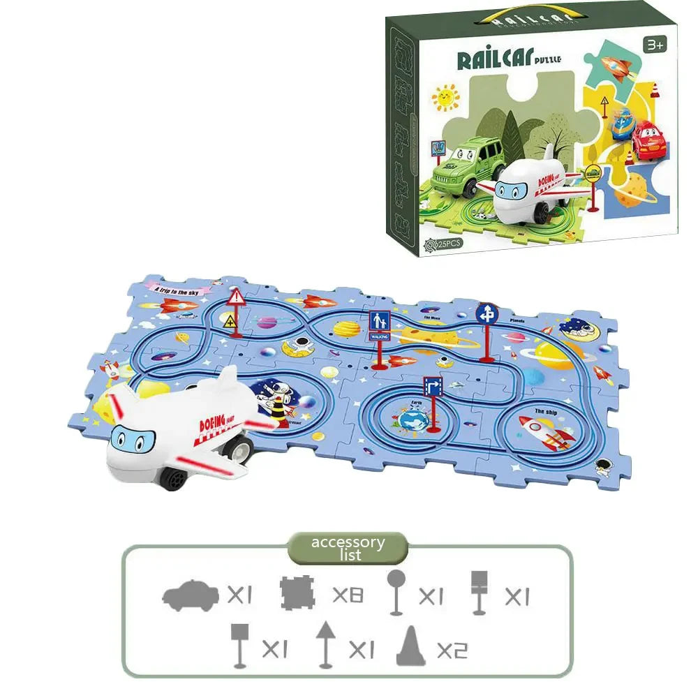Puzzle Racer Kids Car Track Set Plastic Floor Puzzles for 3 4 5 6 Year Old Boys Montessori Toys Brain Toys 2024 NEW