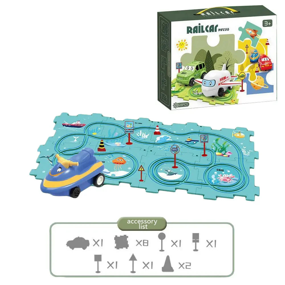 Puzzle Racer Kids Car Track Set Plastic Floor Puzzles for 3 4 5 6 Year Old Boys Montessori Toys Brain Toys 2024 NEW