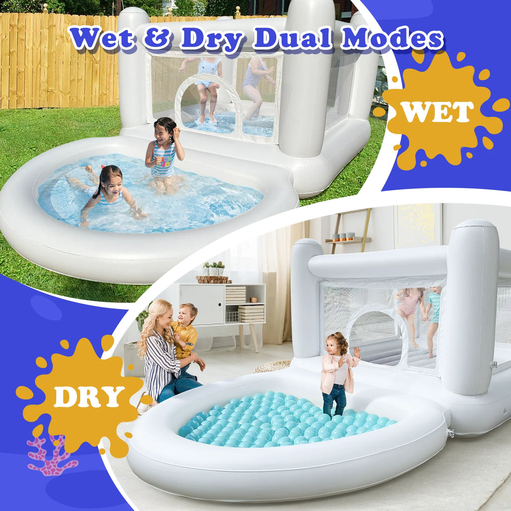White Bounce House with Pump Kids Ball Pit Bounce House for Kids 3-6 Birthday Indoor or Outdoor Playhouse