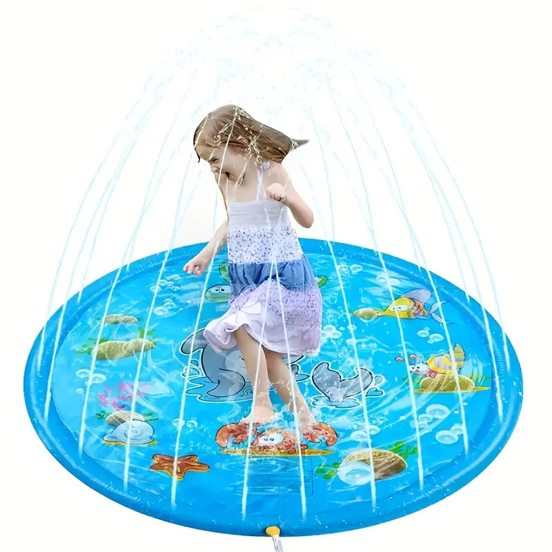 100cm Blue Dolphin Inflatable Splash Mat - Durable PVC, Splash-Proof Outdoor Play Mat with Fun Water Spray
