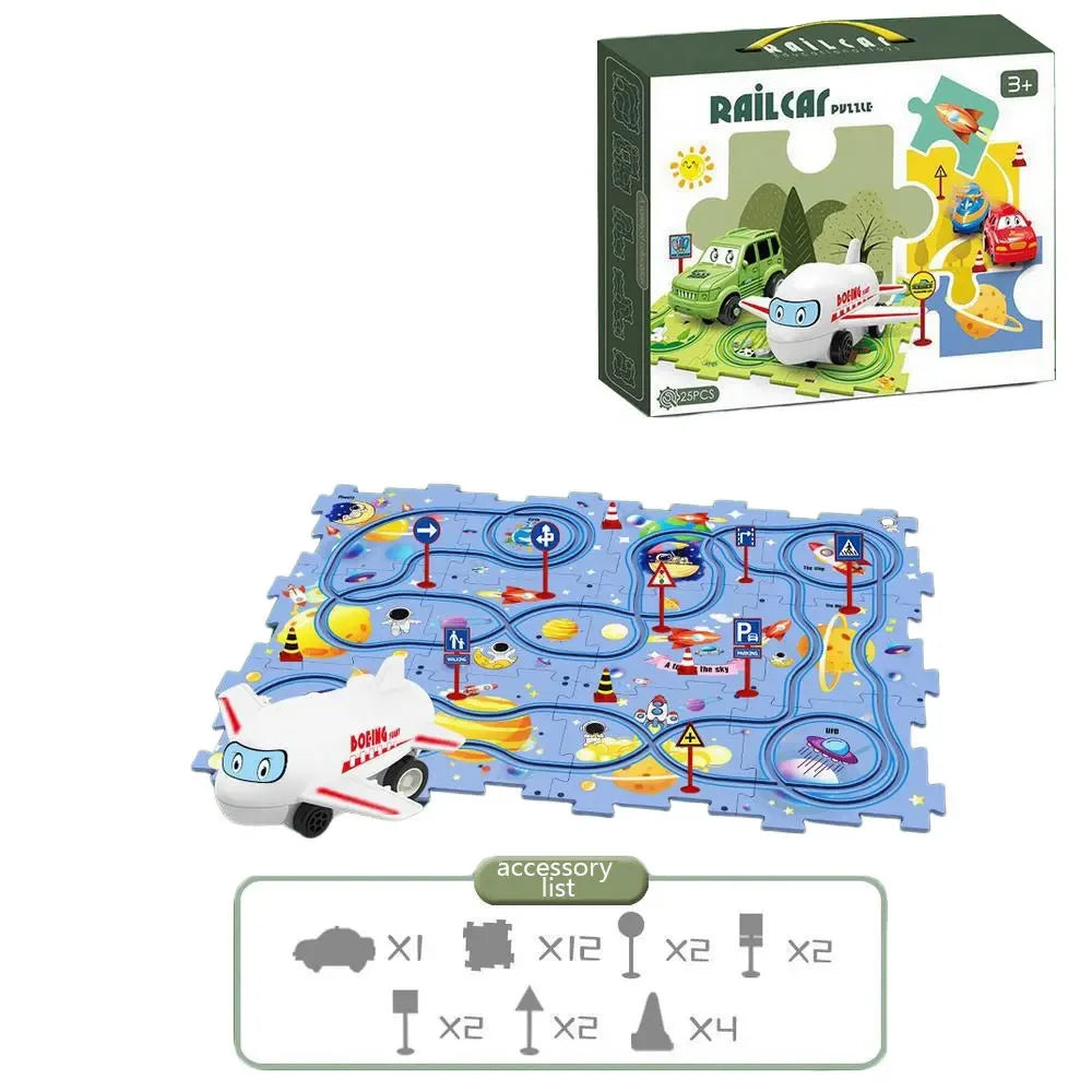 Puzzle Racer Kids Car Track Set Plastic Floor Puzzles for 3 4 5 6 Year Old Boys Montessori Toys Brain Toys 2024 NEW