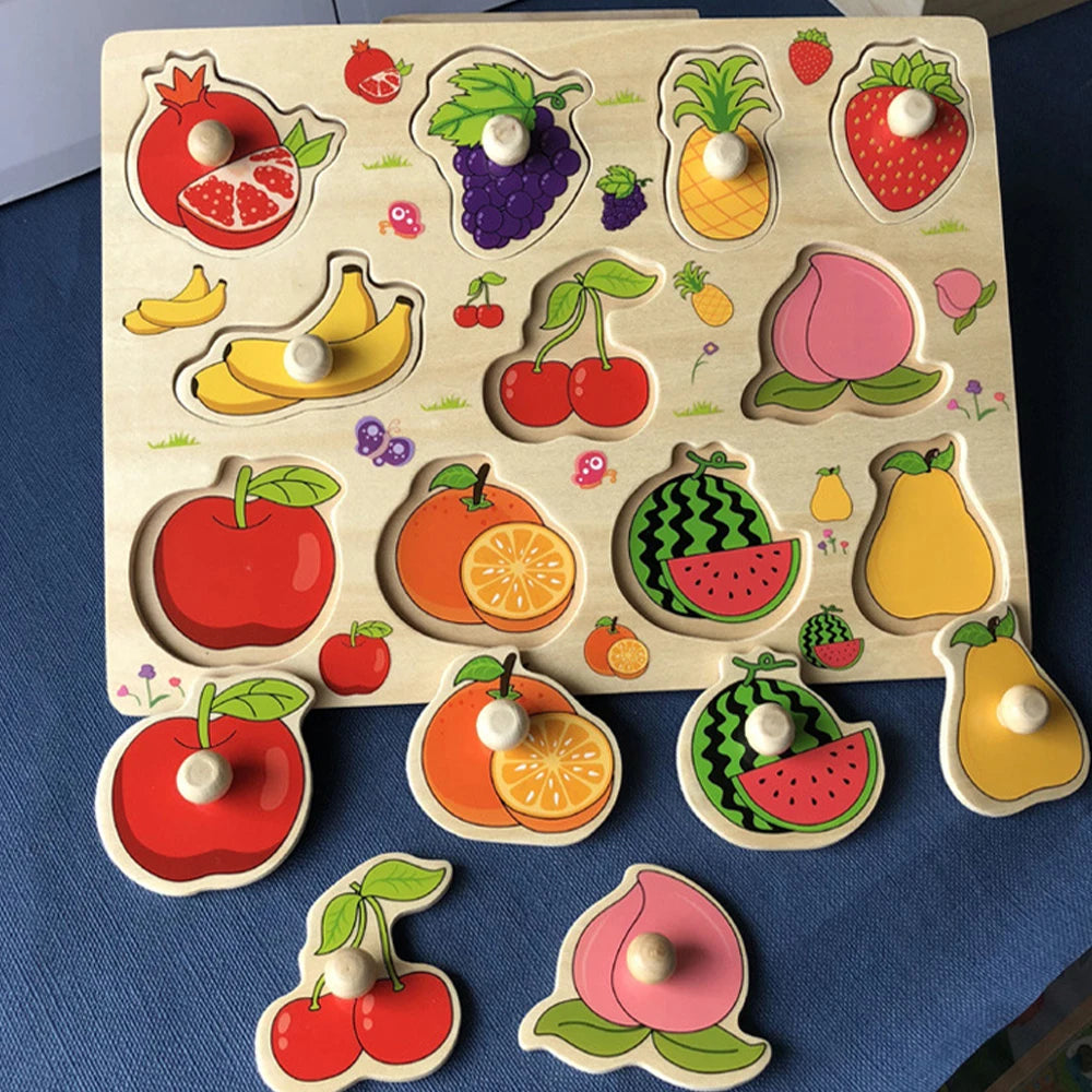 Montessori Wooden Puzzles for Toddlers Hand Grab Board Alphabet Number Cognition Matching Learning