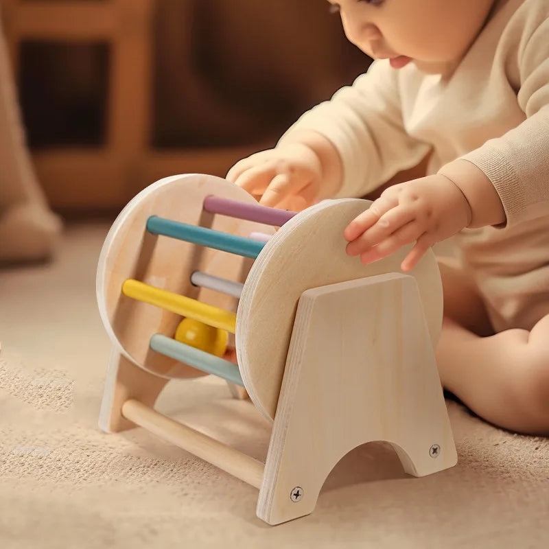 Montessori Toys for Baby Early Learning Wooden Rolling Ball Drum Listening Exercise Color Cognition Hand-eye