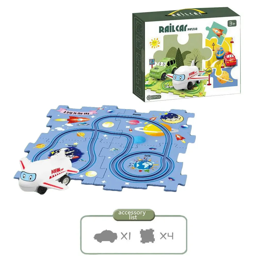 Puzzle Racer Kids Car Track Set Plastic Floor Puzzles for 3 4 5 6 Year Old Boys Montessori Toys Brain Toys 2024 NEW