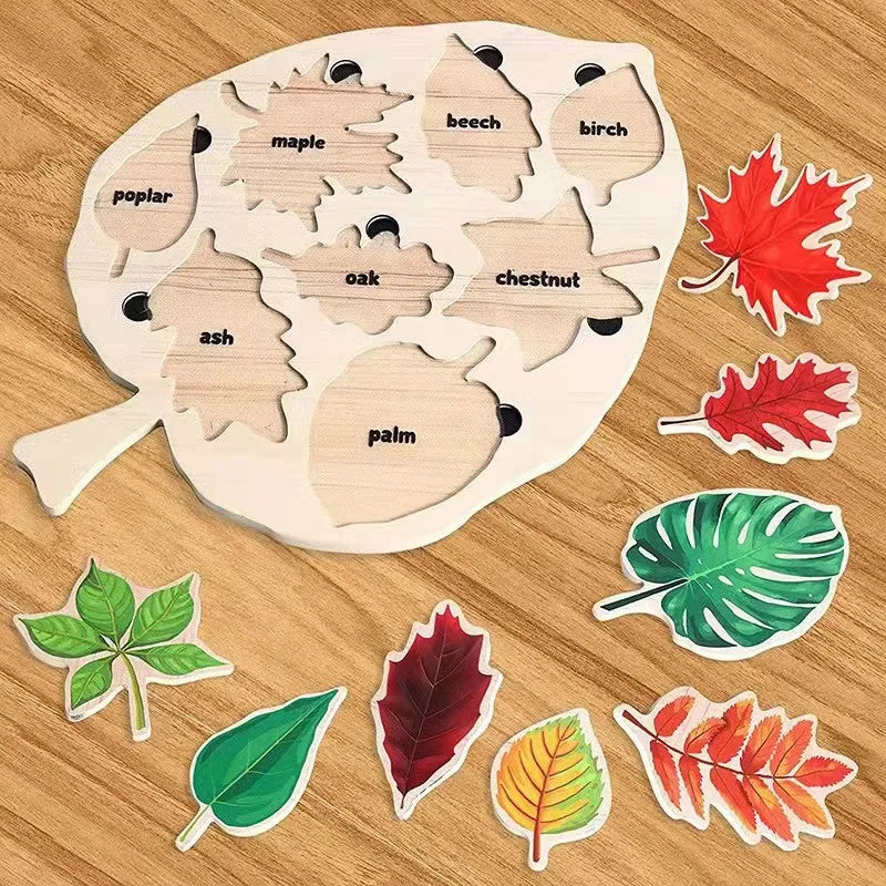 Montessori Leaf Jigsaw Puzzles Toy Wooden Plant Drawing Board Cognition Game Educational Painting Toy