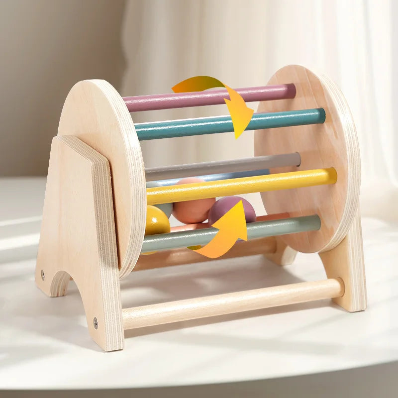 Montessori Toys for Baby Early Learning Wooden Rolling Ball Drum Listening Exercise Color Cognition Hand-eye