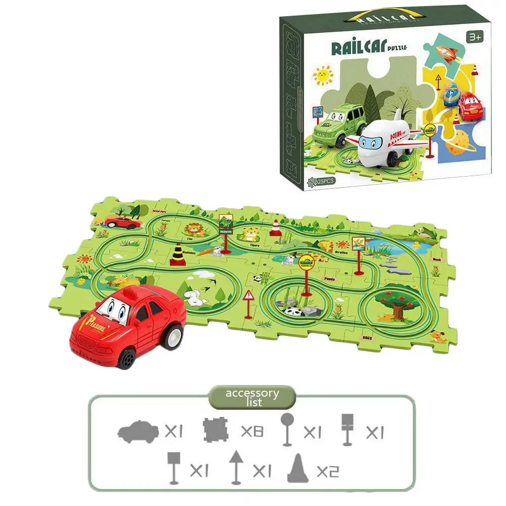 Puzzle Racer Kids Car Track Set Plastic Floor Puzzles for 3 4 5 6 Year Old Boys Montessori Toys Brain Toys 2024 NEW