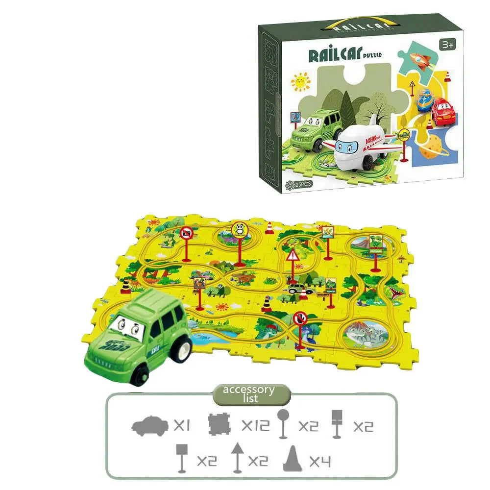 Puzzle Racer Kids Car Track Set Plastic Floor Puzzles for 3 4 5 6 Year Old Boys Montessori Toys Brain Toys 2024 NEW
