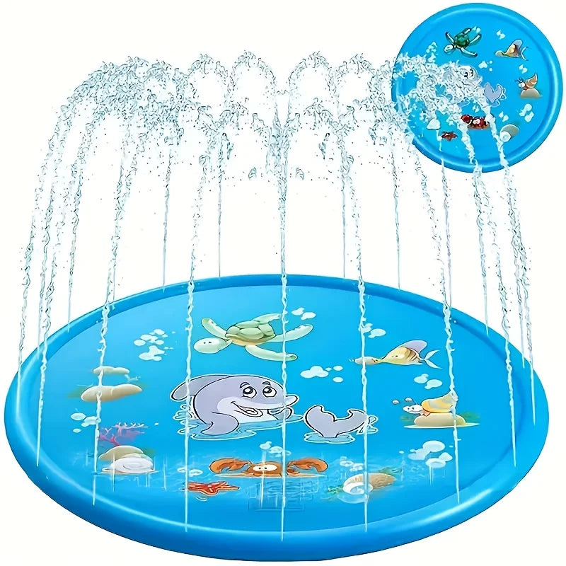 100cm Blue Dolphin Inflatable Splash Mat - Durable PVC, Splash-Proof Outdoor Play Mat with Fun Water Spray