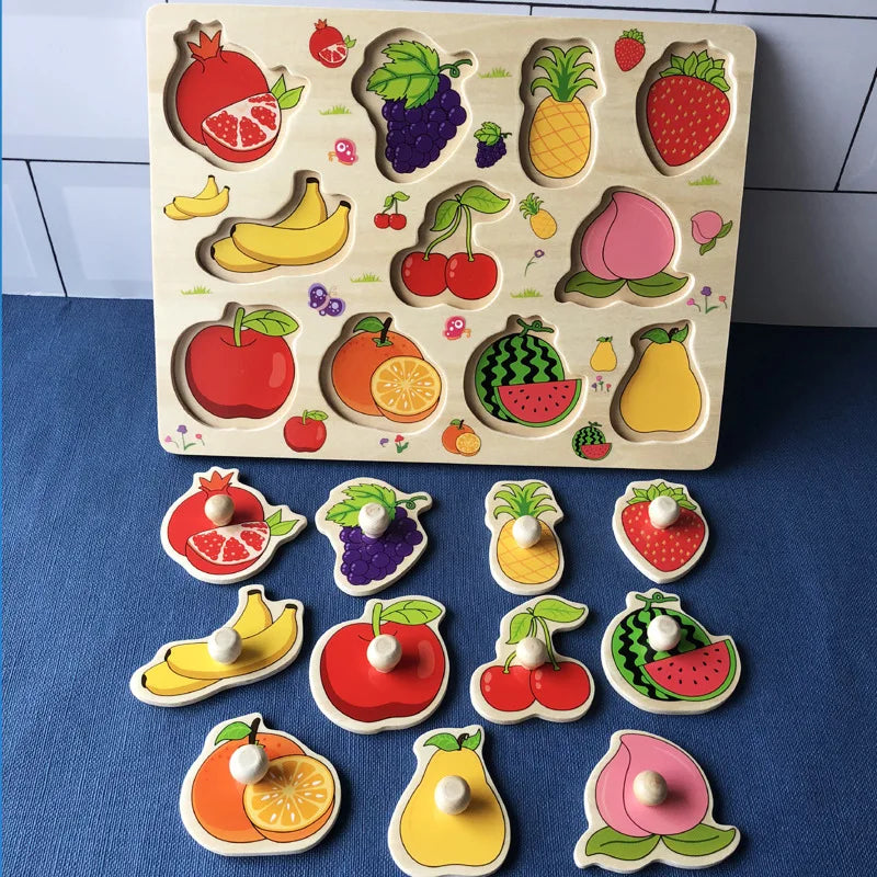Montessori Wooden Puzzles for Toddlers Hand Grab Board Alphabet Number Cognition Matching Learning
