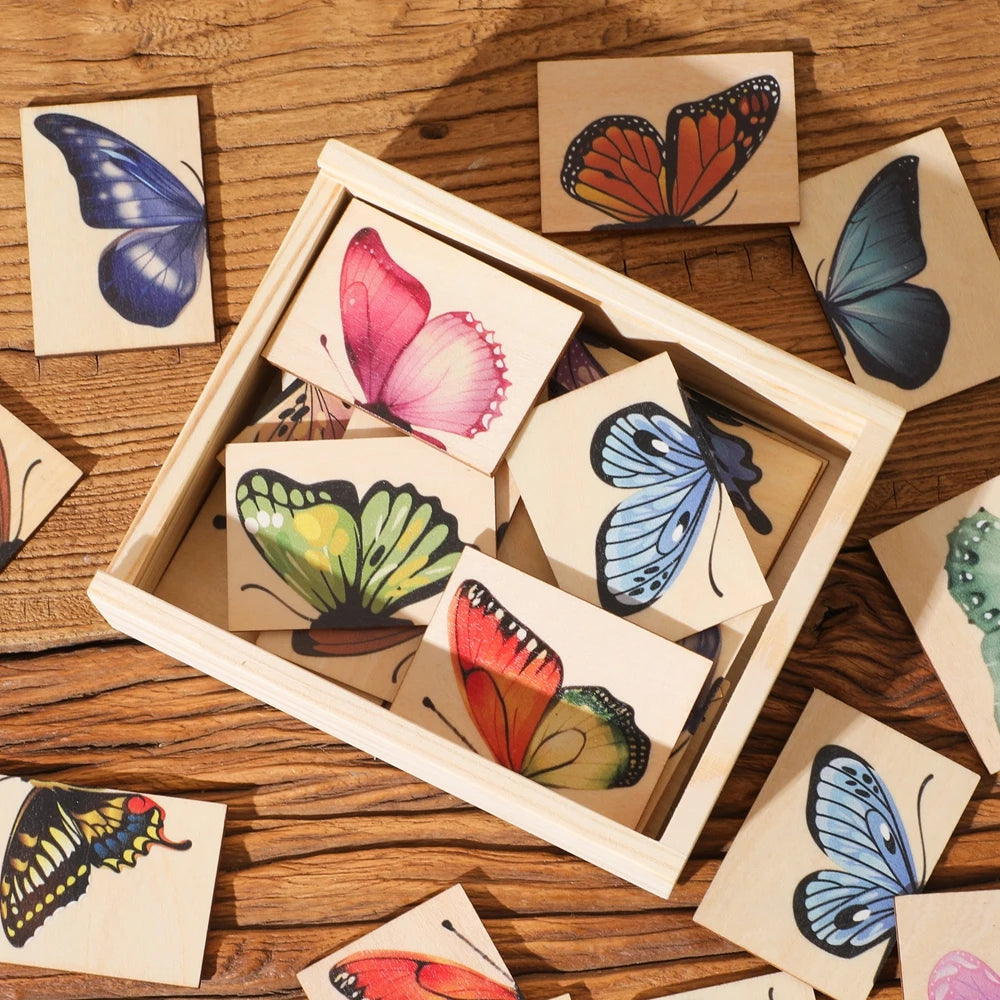 Baby Wooden Jigsaw Puzzle Toys Cartoon Butterfly Matching Game Baby Color Image Cognitive Toy Early