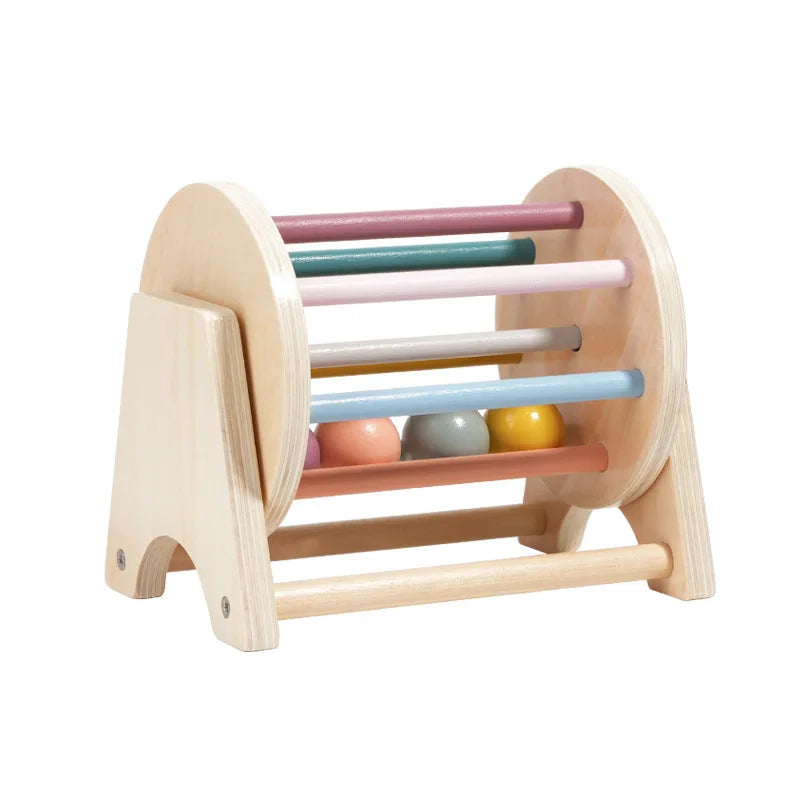 Montessori Toys for Baby Early Learning Wooden Rolling Ball Drum Listening Exercise Color Cognition Hand-eye
