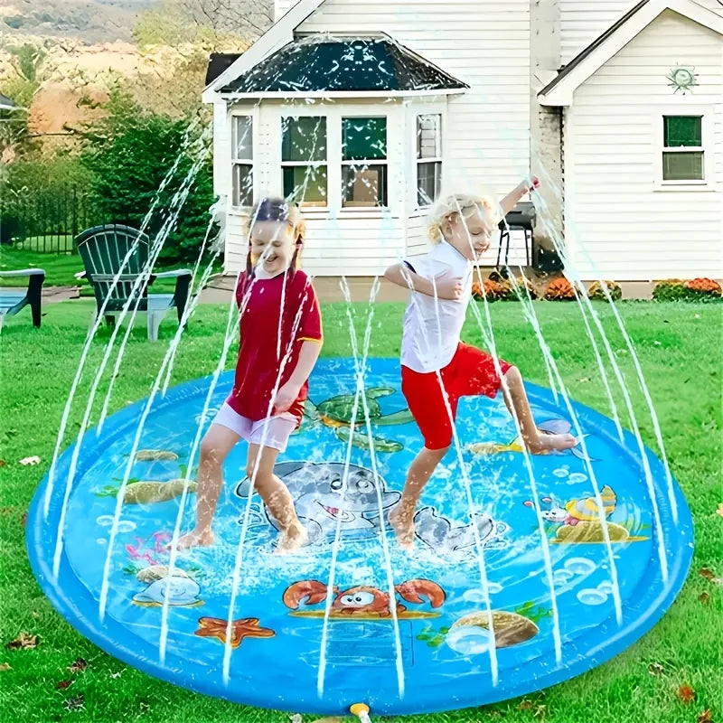 100cm Blue Dolphin Inflatable Splash Mat - Durable PVC, Splash-Proof Outdoor Play Mat with Fun Water Spray