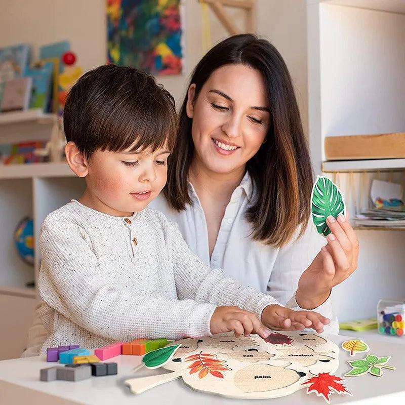 Montessori Leaf Jigsaw Puzzles Toy Wooden Plant Drawing Board Cognition Game Educational Painting Toy