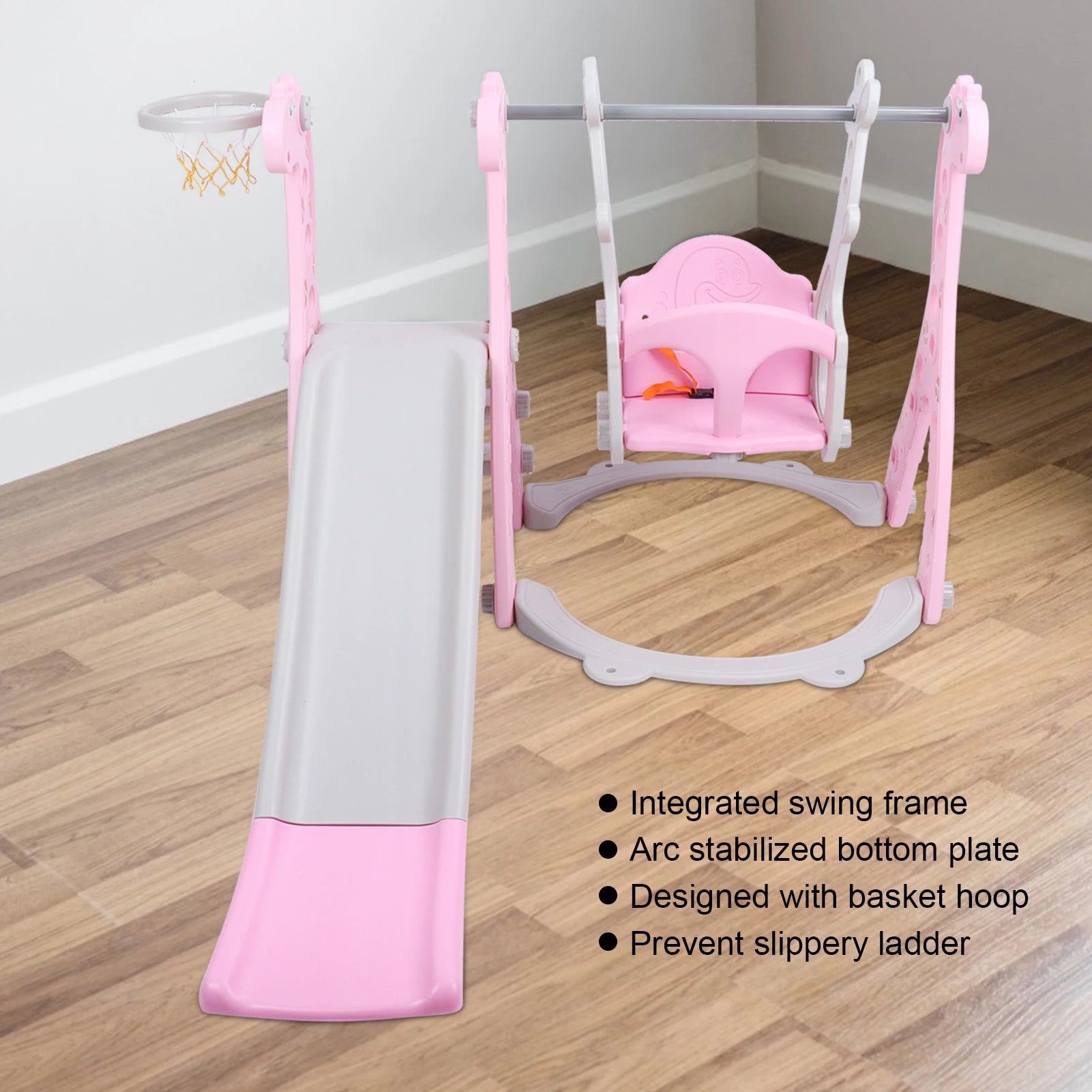Climber Swing Set Children Play Slide Set Toddler Climber Swing Set with Basketball Hoop Outdoor Indoor