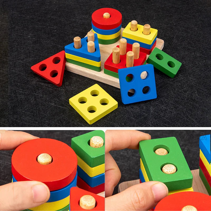 9 in 1 Wooden Montessori Toys Rattle Bell Drum Column Set Musical Instruments Sensory Early Baby