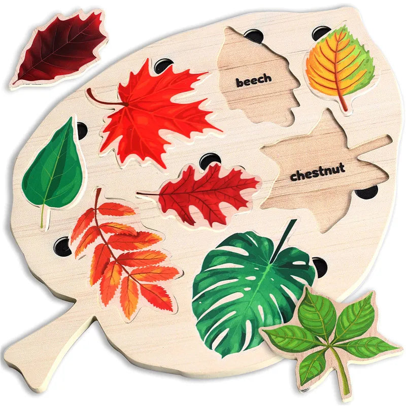 Montessori Leaf Jigsaw Puzzles Toy Wooden Plant Drawing Board Cognition Game Educational Painting Toy