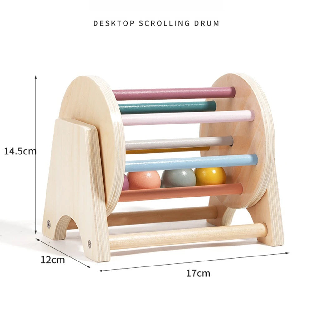 Montessori Toys for Baby Early Learning Wooden Rolling Ball Drum Listening Exercise Color Cognition Hand-eye