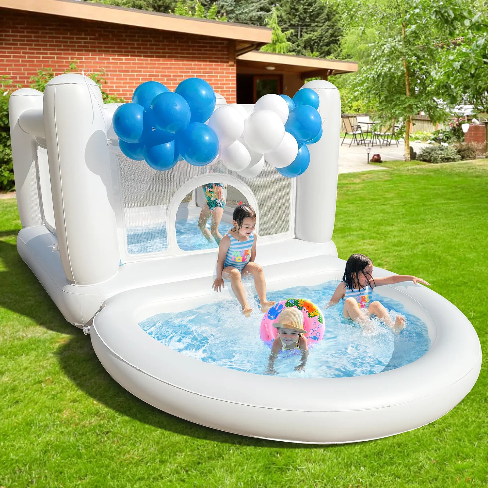 White Bounce House with Pump Kids Ball Pit Bounce House for Kids 3-6 Birthday Indoor or Outdoor Playhouse